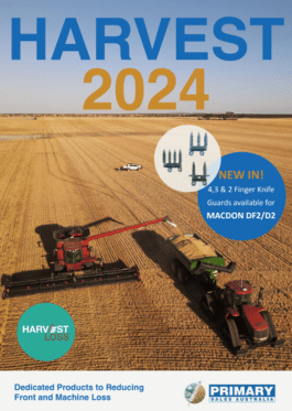 Harvest 2024 shows image of knife guards, Case Header. MacDon FD2 Guards available.